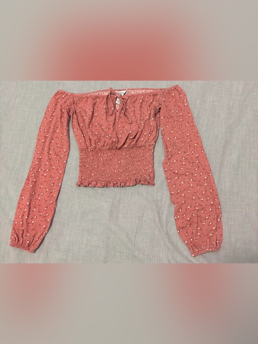 Arizona & Co Off-Shoulder Smocked Rust Floral Crop Top
